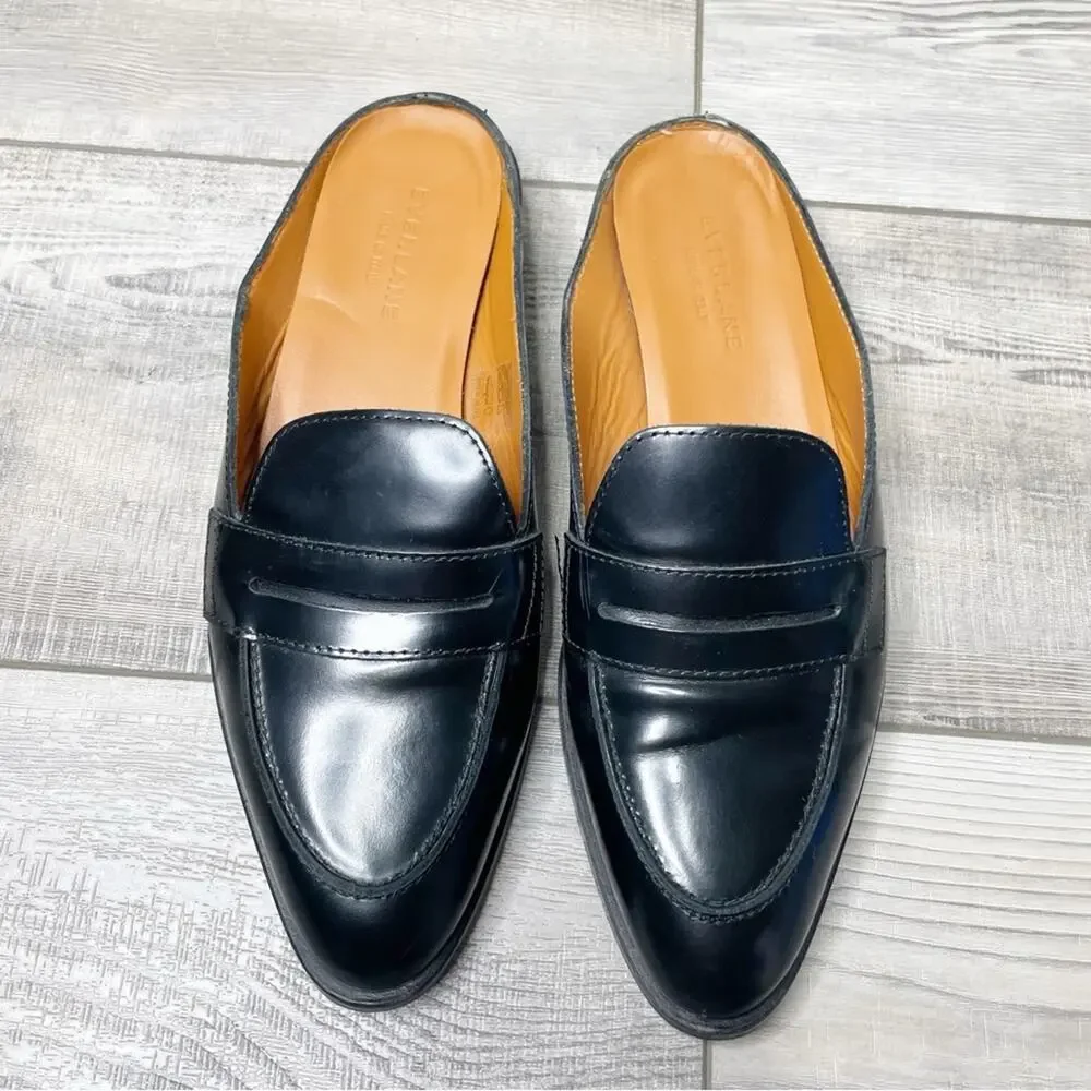 Everlane Black Leather Backless Loafers Mules - Picture 3 of 8